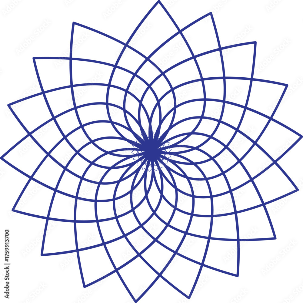Obraz premium Geometric Petal Design in Blue Lines Abstract Creative Vector Graphic