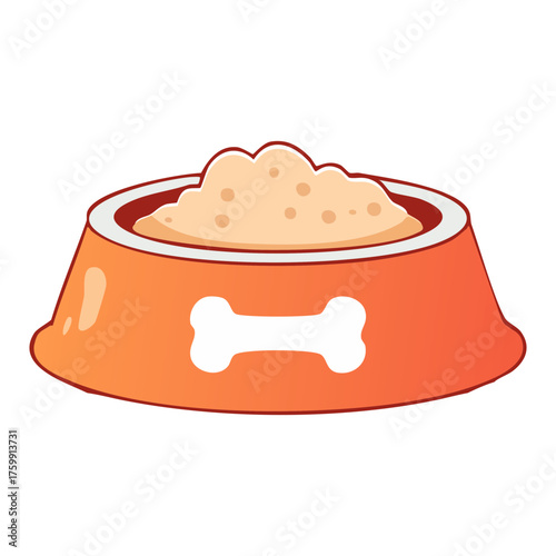Orange dog bowl filled with kibble and bone design pet food