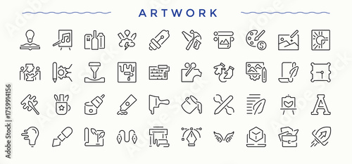 Artwork icon collection. Painting modern linear icons. Minimalist vector collections. Art And Design linear icon collection. Editable vector art.