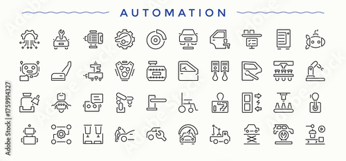 Automation icon set. Collection for mobile and web apps. It contains symbols to engineer, technology, ai, engineering, innovation, tech, development. Editable vector illustration. Tech line icon set.