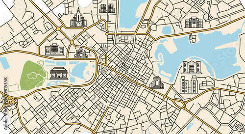 Abstract City Map Illustrating Urban Planning And Architectural Landmarks Design