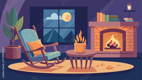 A cozy corner with a fireplace and rocking chairs for quiet reading or conversation.