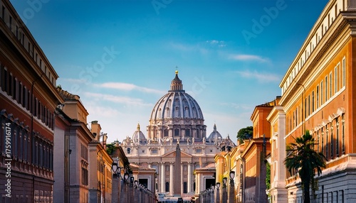 st peters basilica dome view from street rome italy