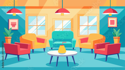 A bright inviting seating area with comfortable chairs and couches.
