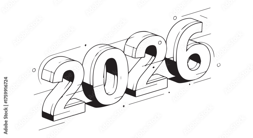 Obraz premium Threedimensional illustration of the year 2026 in isometric perspective isolated on transparent background