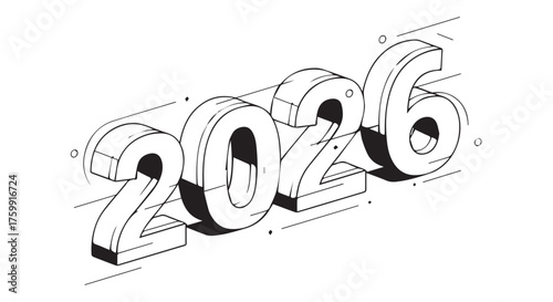 Threedimensional illustration of the year 2026 in isometric perspective isolated on transparent background