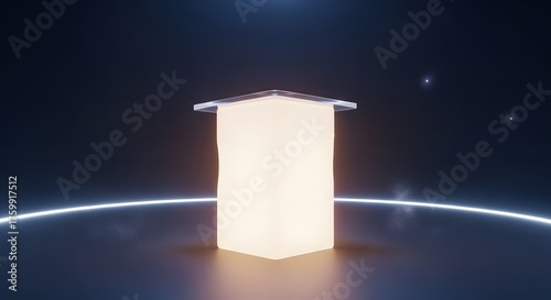 Abstract glowing light box against a dark cosmic background, perfect for showcasing your brand or product with a modern, futuristic aesthetic