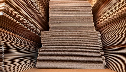the cardboard sheets stacked in closeup showing layered corrugation and textured brown surface