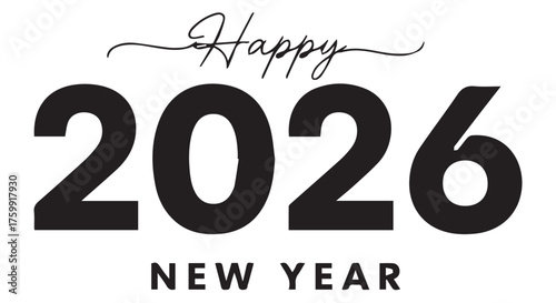 Happy new year 2026 text graphic isolated on transparent background