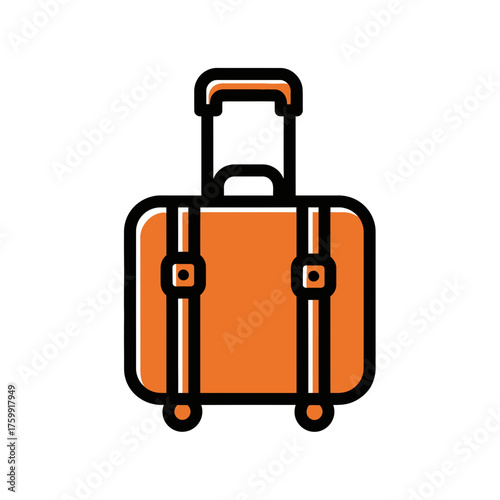 Orange travel suitcase luggage wheeled bag vector illustration for vacation trip and journey design