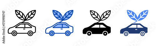 Green Vehicle icon set multiple style collection
