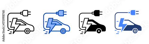 Electric Vehicle icon set multiple style collection