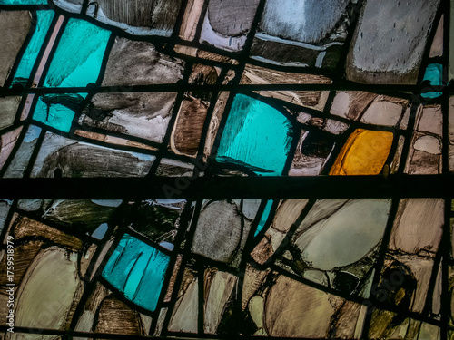 Fond en vitrail abstrait turquoise, noir et gris