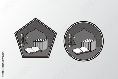 Islamic student logo vector, tower logo, dome, book and scripture, Islamic logo flat