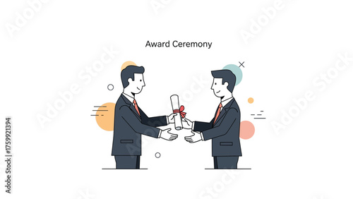 Man receiving an award certificate flat vector illustration for business achievement isolated on white background