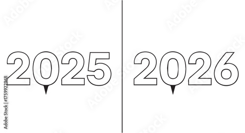 The years 2025 and 2026 depicted in bold, stylized numbers isolated on transparent background