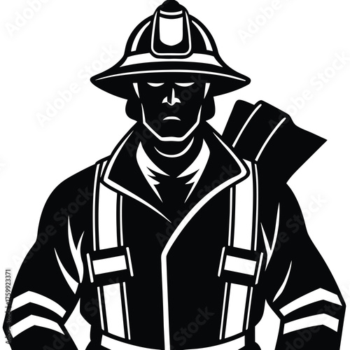 Silhouette of a firefighter in action against a clean white background symbolizing bravery and emergency services