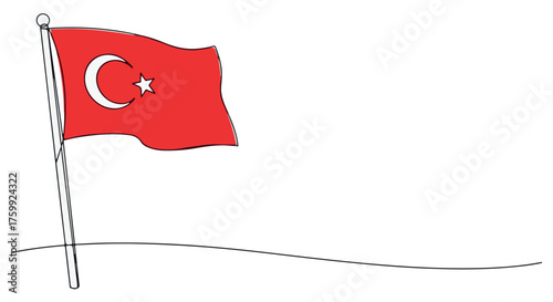 Turkish flag waving on a pole isolated on transparent background