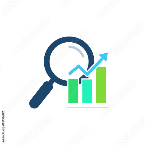 Data Analysis Icon – Magnifying Glass and Growth Chart Symbol for Business, SEO and Analytics