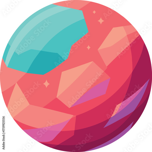 Surreal planet covered in polygons and bright reflections