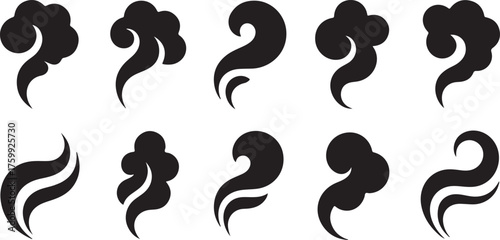 Black abstract smoke wisps and swirls steam