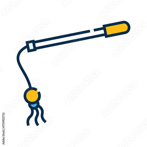 A cat teaser toy with a stick string and feathery ball