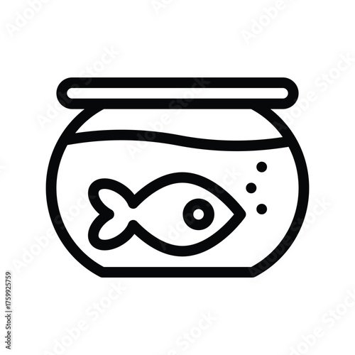 A circular fishbowl contains water a fish and three bubbles The bowl has a thick rim. Editable stroke line  icon