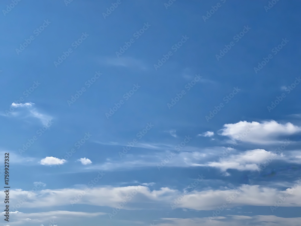 Fototapeta premium Vast blue sky with wispy white clouds and sunlight