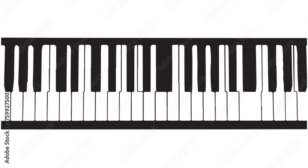 Fototapeta premium Black and white piano keyboard illustration, isolated on transparent background