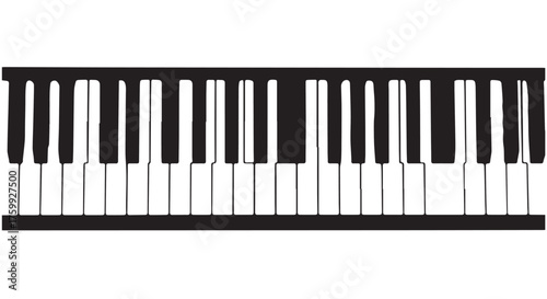 Black and white piano keyboard illustration, isolated on transparent background