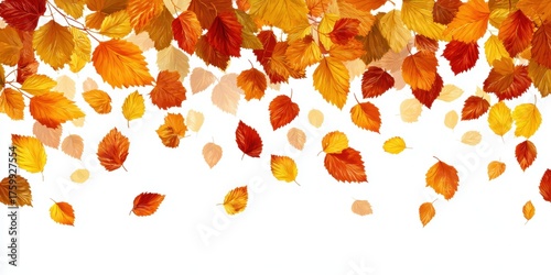 Autumn leaves falling creating a colorful seasonal border