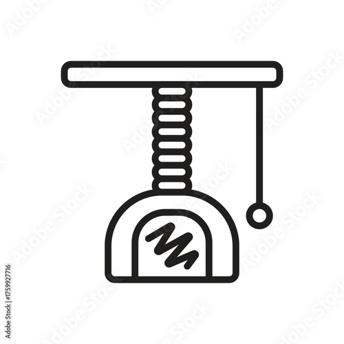 A stylized cat tree with a scratching post and hanging toy. Editable stroke line  icon