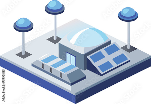 Isometric vector illustration of futuristic intercity spaceport terminal scalable eps graphic
