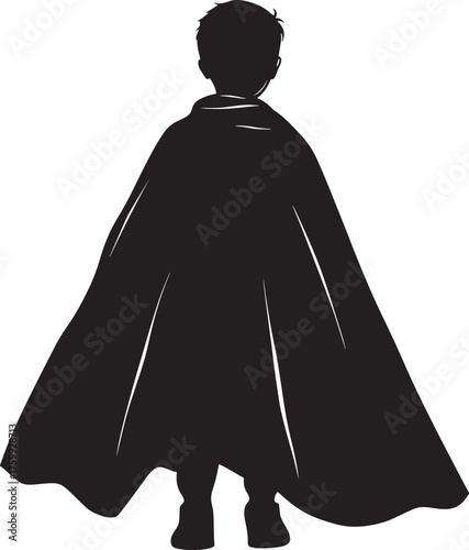 A boy in a black cape standing vector illustration