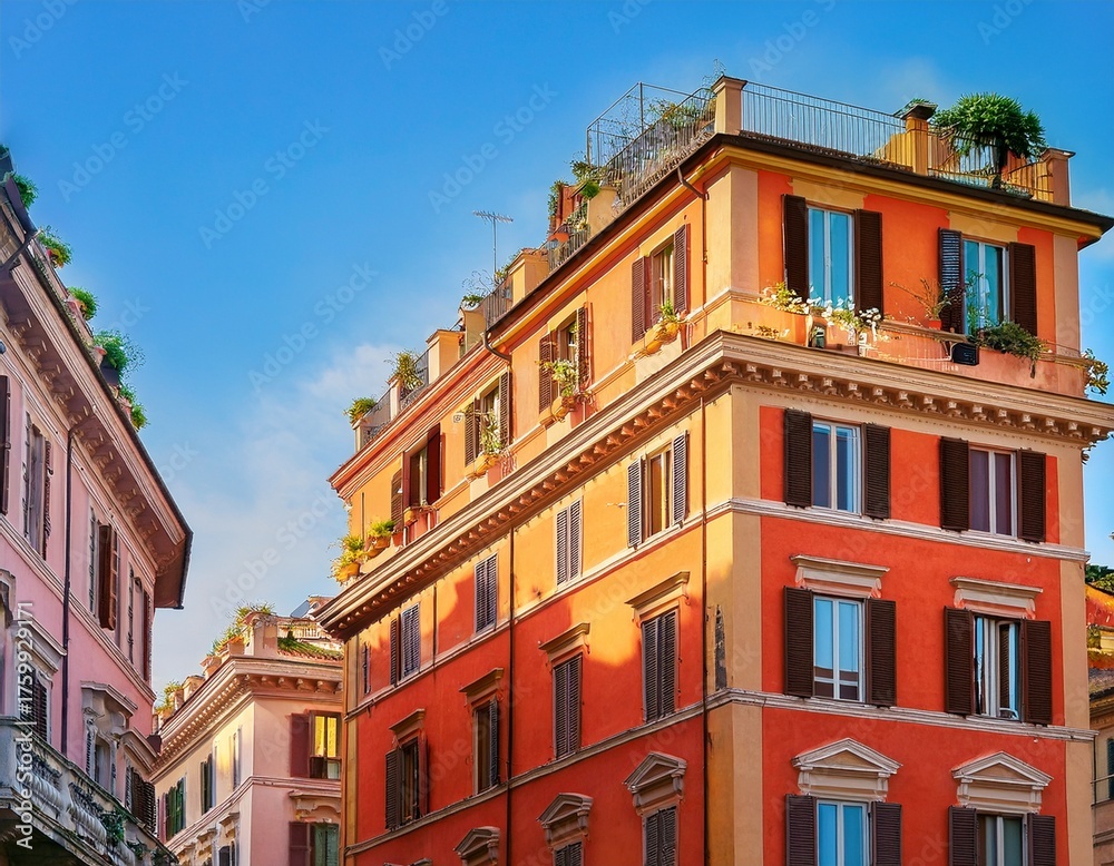 Fototapeta premium colorful old building with balconies in rome italy