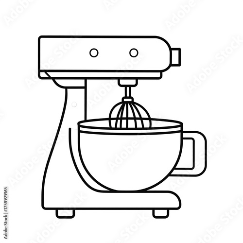 Outline drawing of a stand mixer with a bowl, for baking