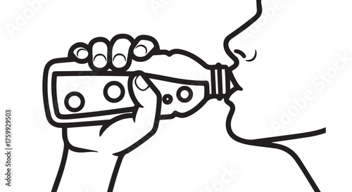 Person drinking from a bottle with a straw, isolated on transparent background