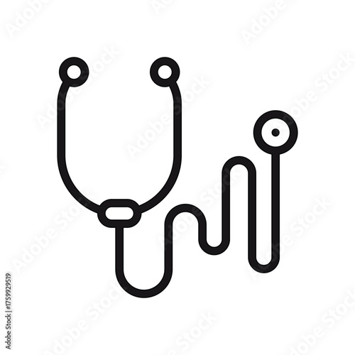 Black outline of a stethoscope. Editable stroke line  icon