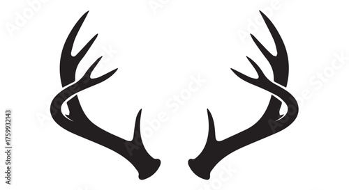 Pair of black deer antlers, isolated on transparent background