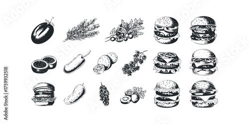 Sketch Burger Ingredients and Various Food Items