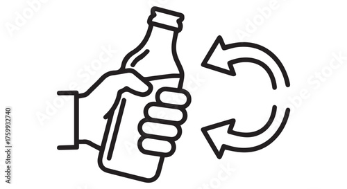 Hand holding a plastic bottle with recycling arrows isolated on transparent background