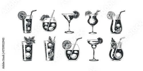 Collection of Hand Drawn Cocktails and Drinks