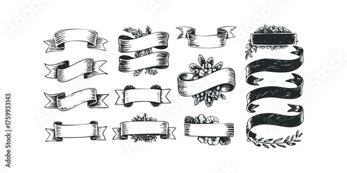 Hand Drawn Decorative Ribbon and Flourish Set
