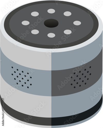 Isometric vector illustration of a cylindrical voice assistant speaker for digital use
