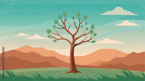A lone tree standing tall on a farreaching prairie a symbol of resilience in the face of boundless horizons.