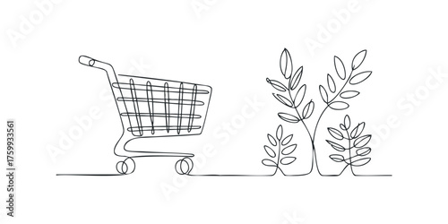 Shopping cart and plant outline