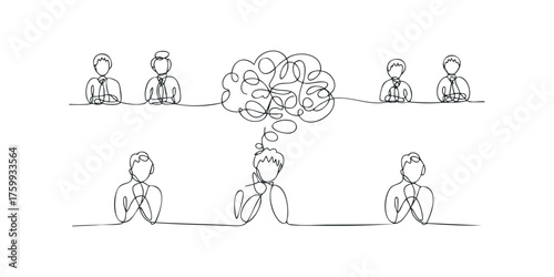 Abstract line art depicting group thought and individual contemplation