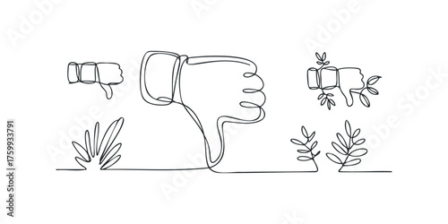 Three thumbs down symbols with growing plant imagery
