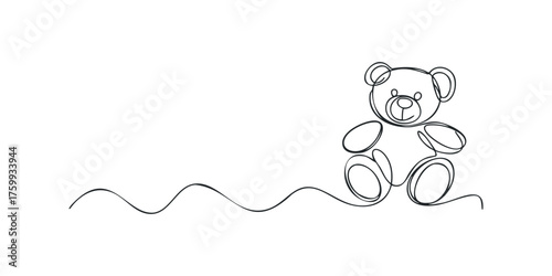 Continuous line drawing of a teddy bear with wavy line