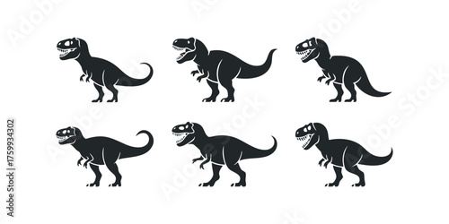 Six Silhouette Tyrannosaurus Rex Dinosaur Icons